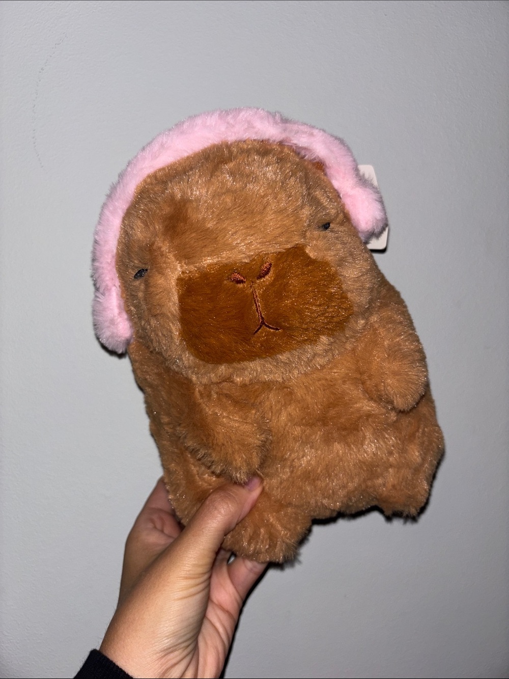 Brown Plush capybara Animal with Pink Earmuffs Plush Toy